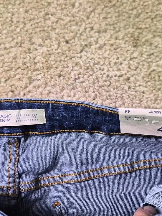 ZARA Basic Z1975 Women’s Blue  Mid Rise Skinny Jeans Size 12 Pearl Raw Hem F884 - Picture 3 of 12